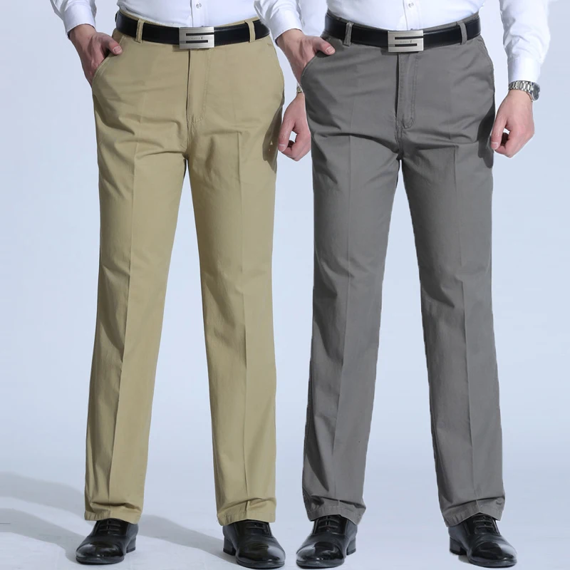 Spring and Summer Brand Men\'s Trousers Middle-aged Men Trousers Thin Casual Solid Color  Loose Pant  High Waist Man Trouser Pant