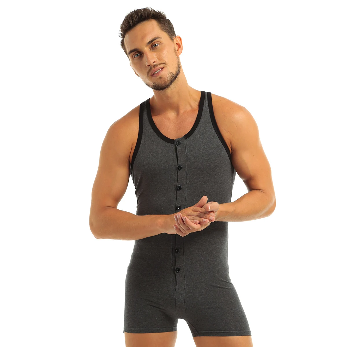 Men Cotton Soft Vest Bodysuit Underwear Corset Body Shapewear Sleeveless Tank Sleepwear Jumpsuit Casual Lounge Wear Plus Size