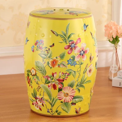 Butterflies In The Flowers Classical Modern Style Ceramic Drum Stool
