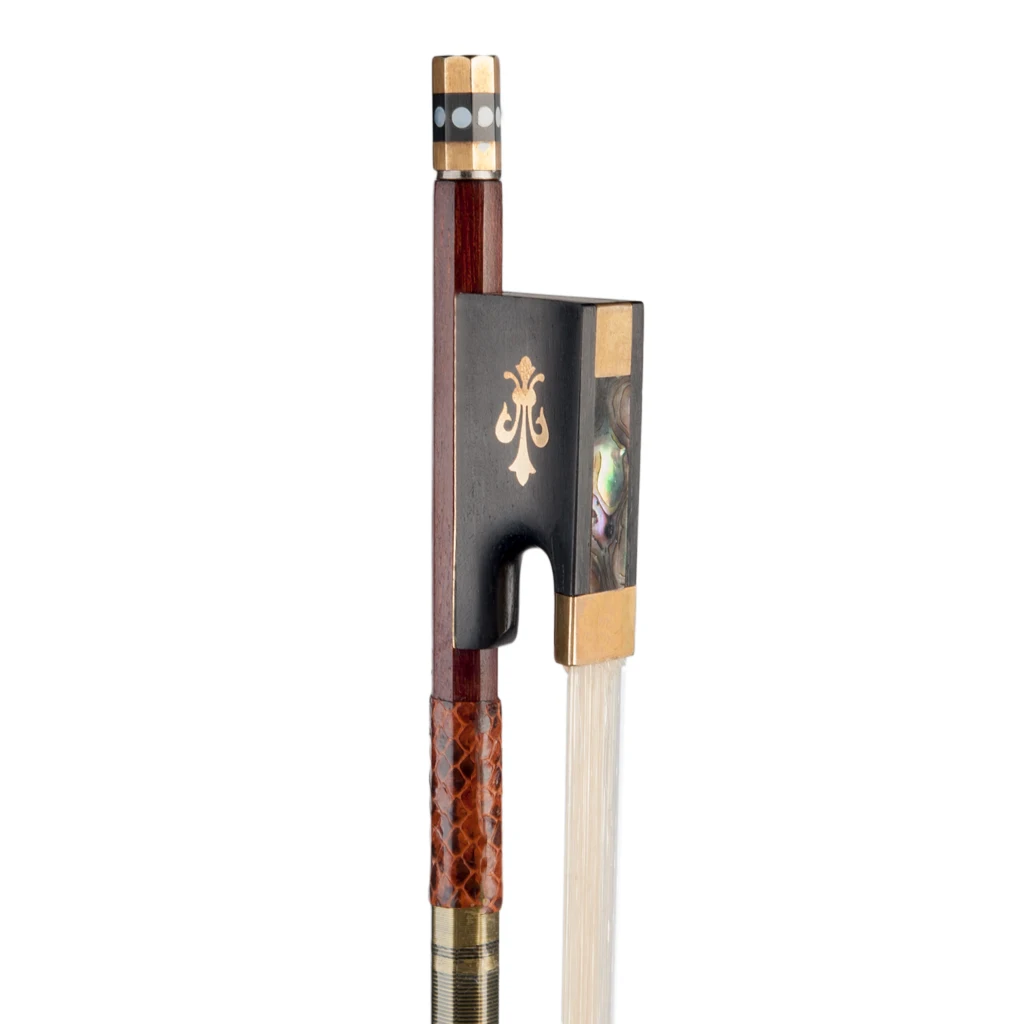 LOMMI 4/4 Top Quality Pernambuco Octagonal Violin Bow with Ebony Frog and Coloured Abalone Slide Snake wood Grip