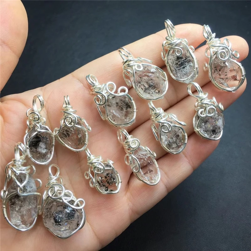 1pc S925 Natural Stone Herkimer Diamond Pendant Raw Gemstone Crystal Stone Silver Necklace Pendant Healing Jewelry