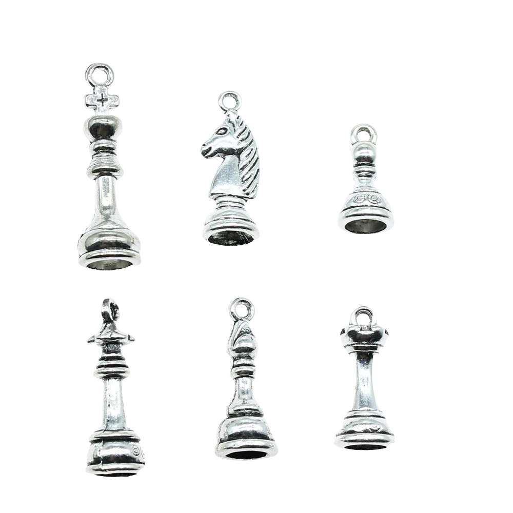 12pcs Chess Charms Antique Silver Color Chess Charms Pendants For Bracelets Chess Charms Making Jewelry