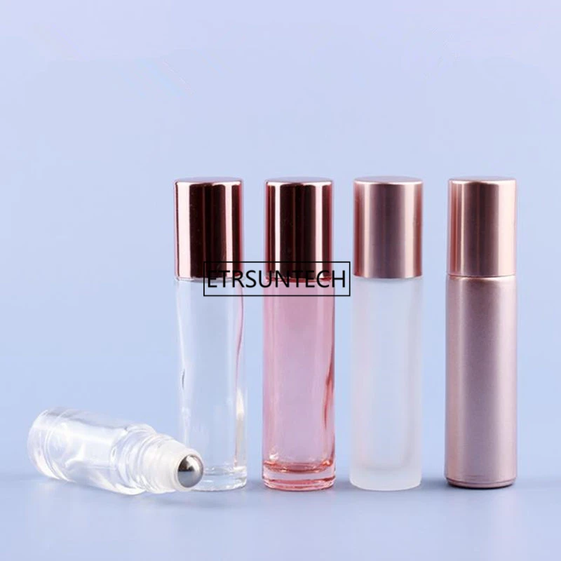 

150pcs 10ml Pink Color Thick Glass Roll On Essential Oil Empty Perfume Bottle Roller Ball bottle For Travel F3943