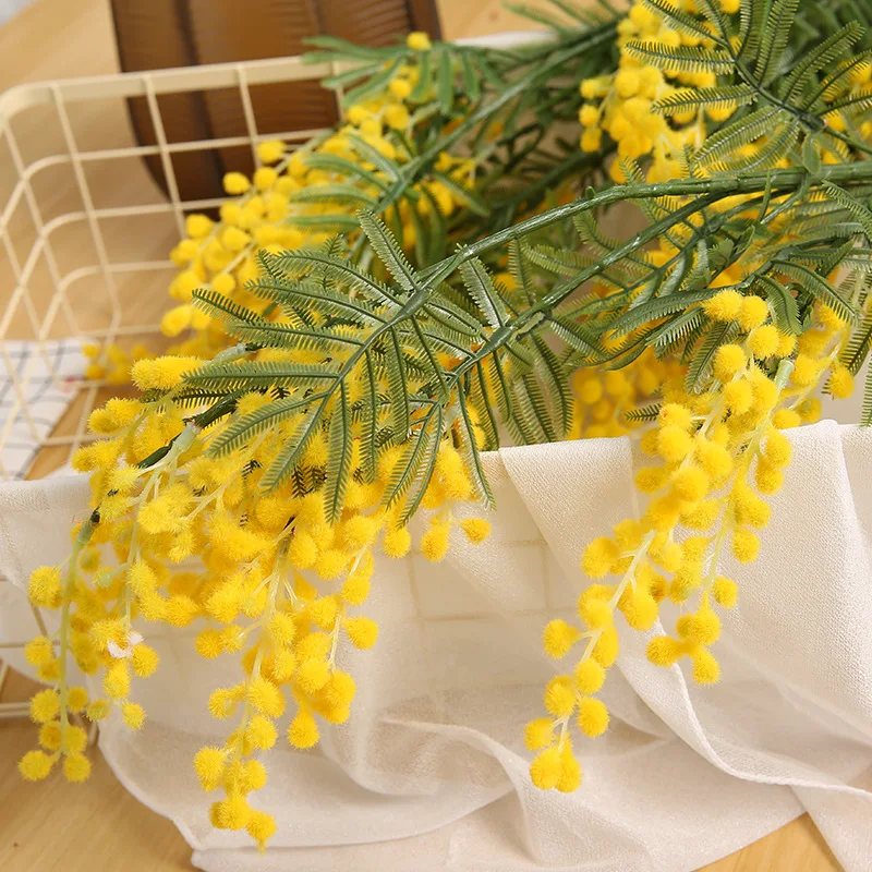 88cm Fake Acacia Artificial Flowers Yellow Mimosa Spray Cherry Fruit Branch For Wedding Party Home Decoration Fake Flower