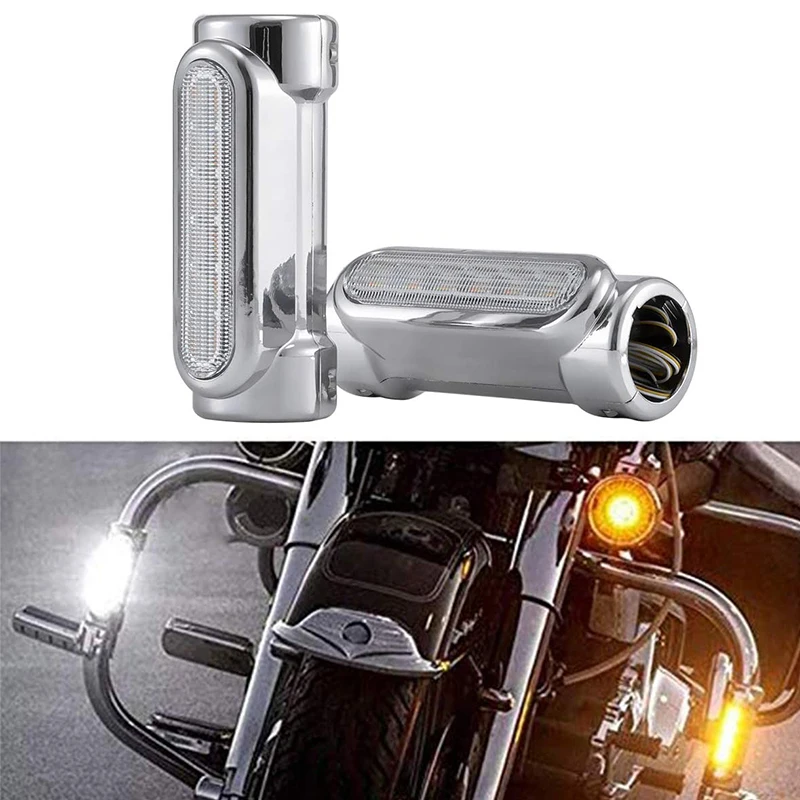 Barras de choque LED para motocicleta, barra de carretera, luz de conducción conmutada/luz de señal de giro para Harley bike Touring Victory, negro/cromo