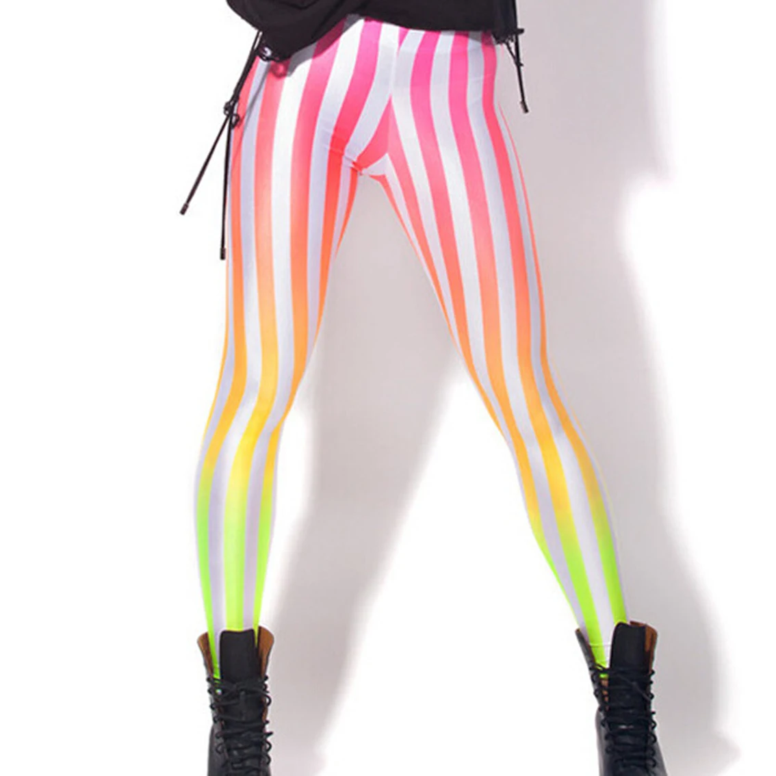 Women Stripe Rainbow Leggings Slim Skinny Leggings Colourful Striped Spring Summer Running Gym Stretchy Pants Trousers