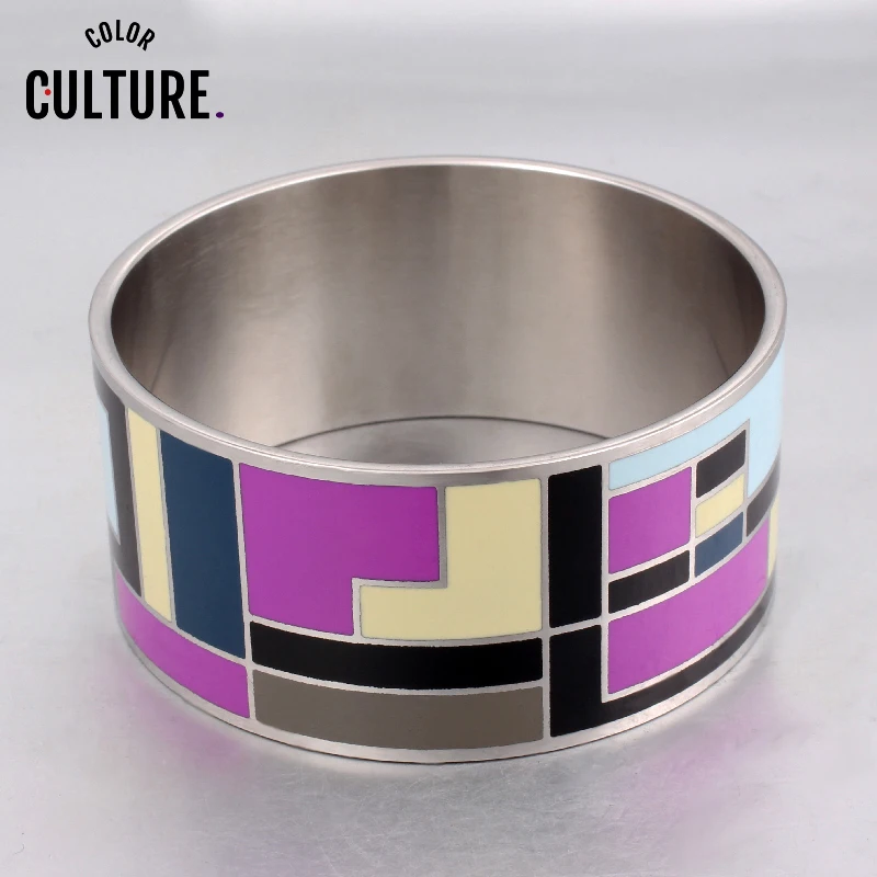

Top Quality Wide Bracelets for Women Elegant Colorful Stainless Steel Bangles 32MM Purple Jewelry