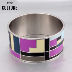 Color Culture Top Quality Wide Bracelets for Women Elegant Colorful Stainless Steel Bangles 32MM Purple Jewelry