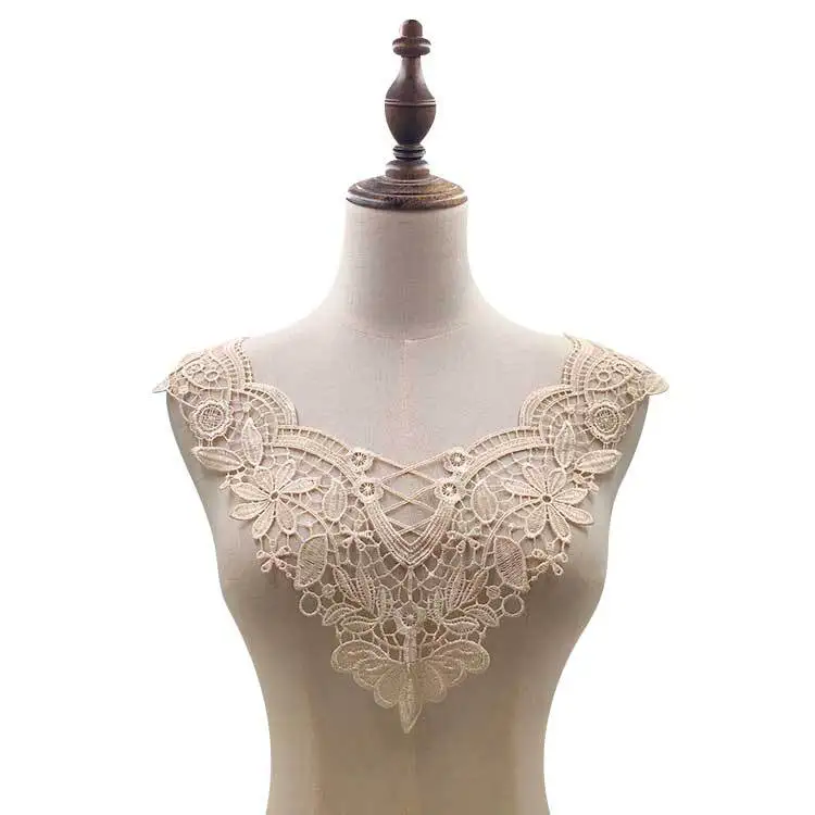 1Pc Mix Style Beige Embroidered Lace  Neckline Fake Collar Venise For Dress Applique Accessories Patch Lace Fabric