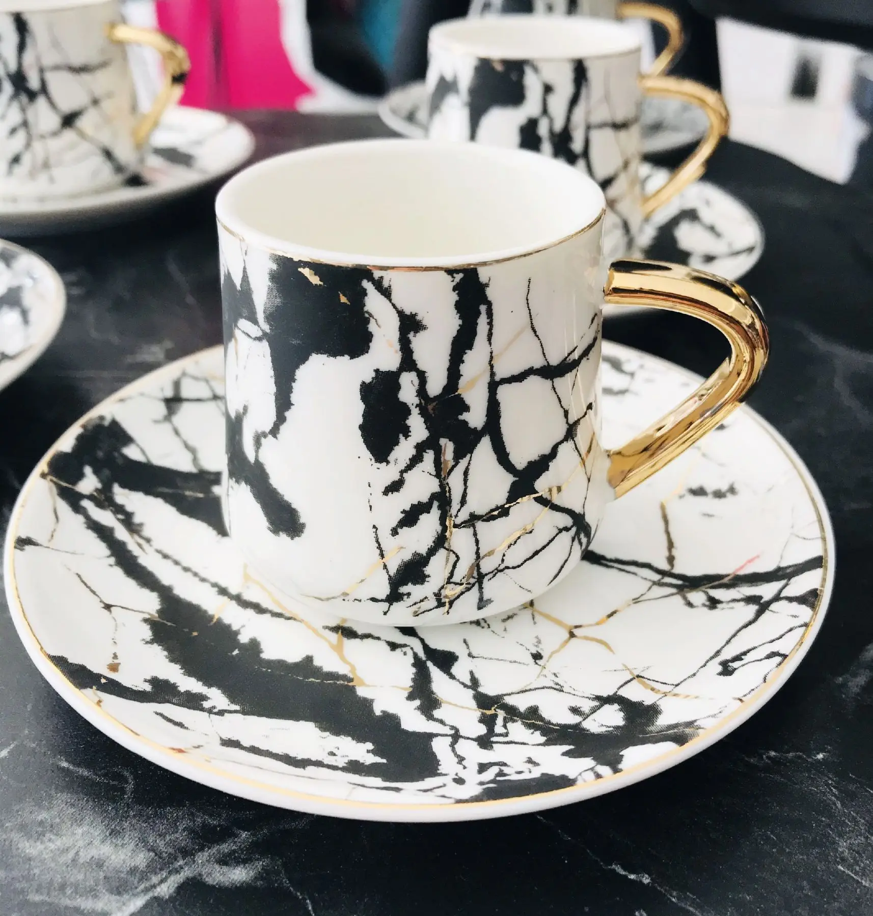 DOLBOVI Acar 6Lı Marble Pattern Gilt Lux coffee cup Pad Mat White mug кружка coffee cup cup