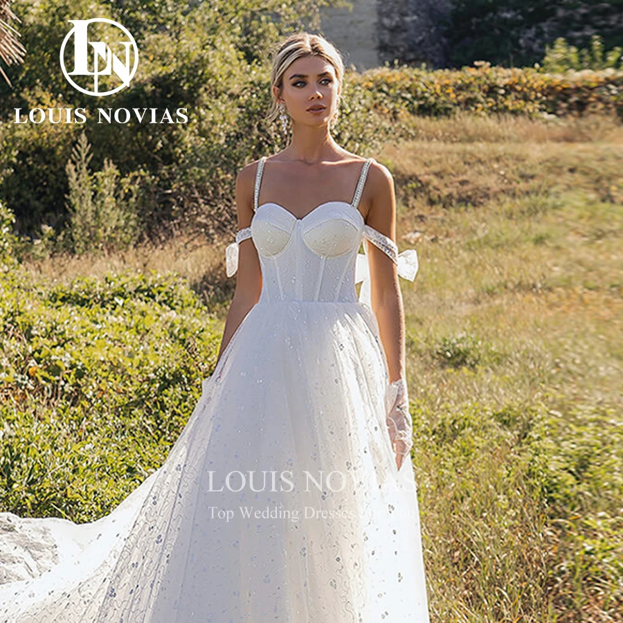 Louis novias a linha vestido de casamento sexy romântico miçangas cinta espaguete querida sem costas vestido de noiva praia vestidos de novia