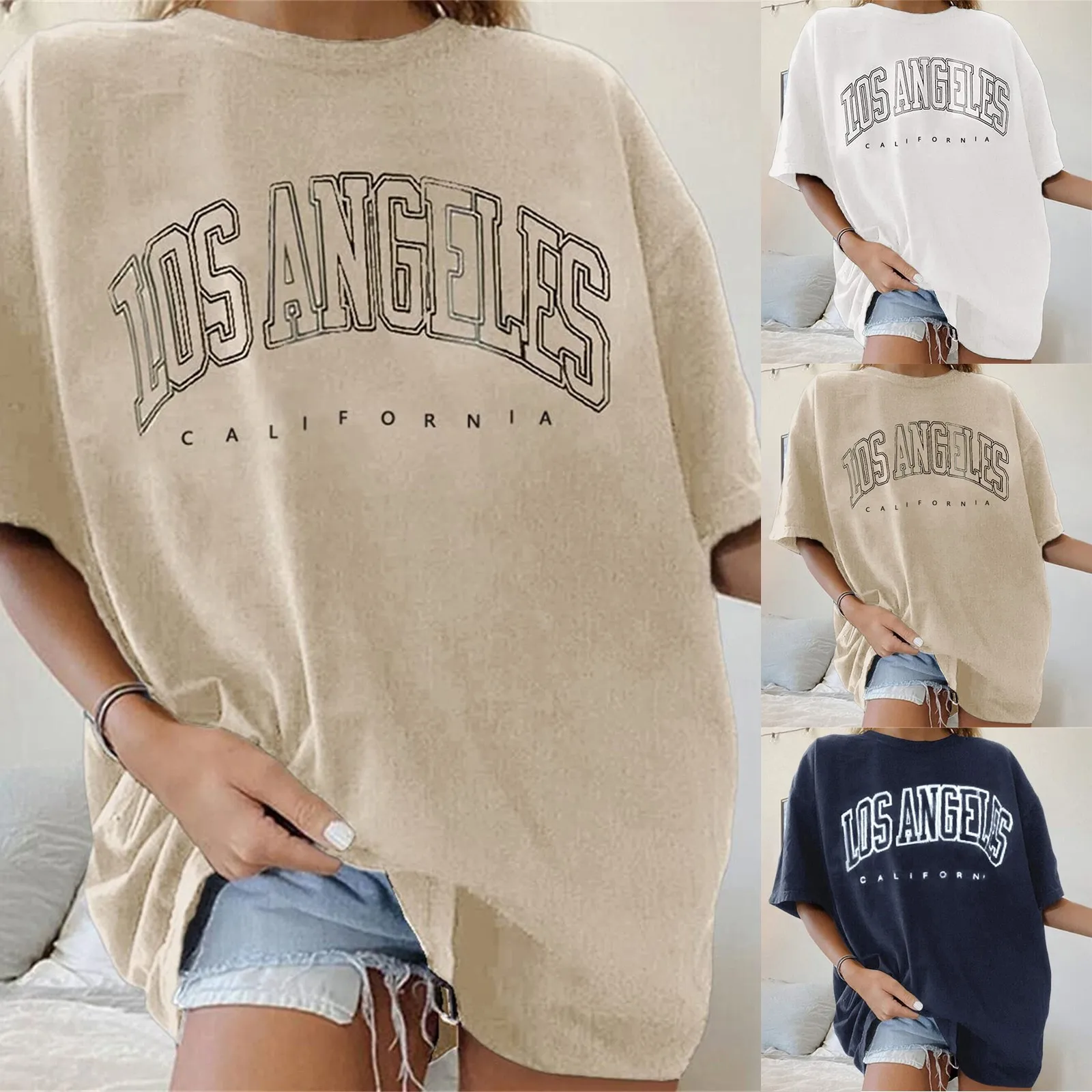 Vintage Letter Printed Tees Female Oversized T-Shirt Punk Women Harajuku T Shirts Top For Girls Cotton Beige Khaki Tees Femme