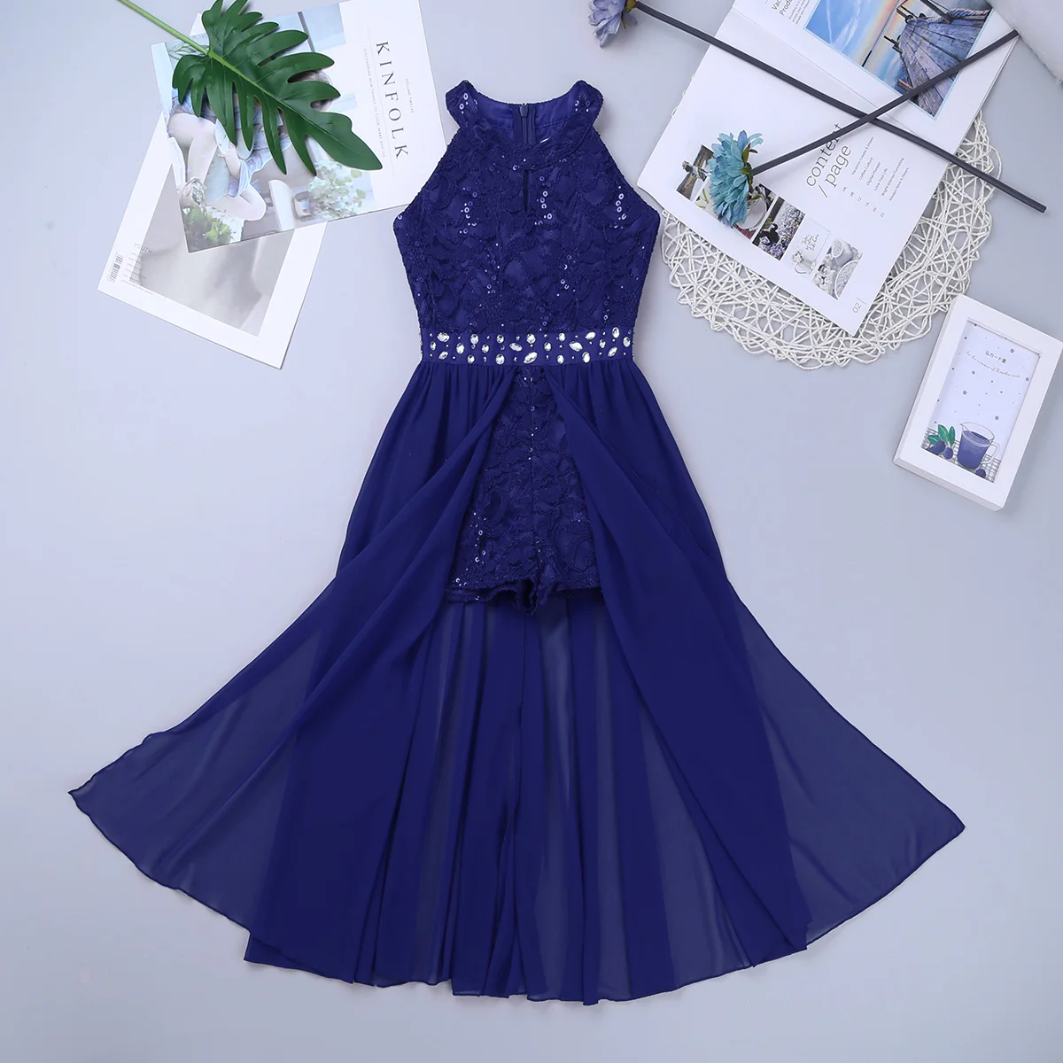 Vestido de festa floral sem mangas para crianças, strass dança Romper, concurso escolar, casamento de aniversário, desempenho de palco, meninas