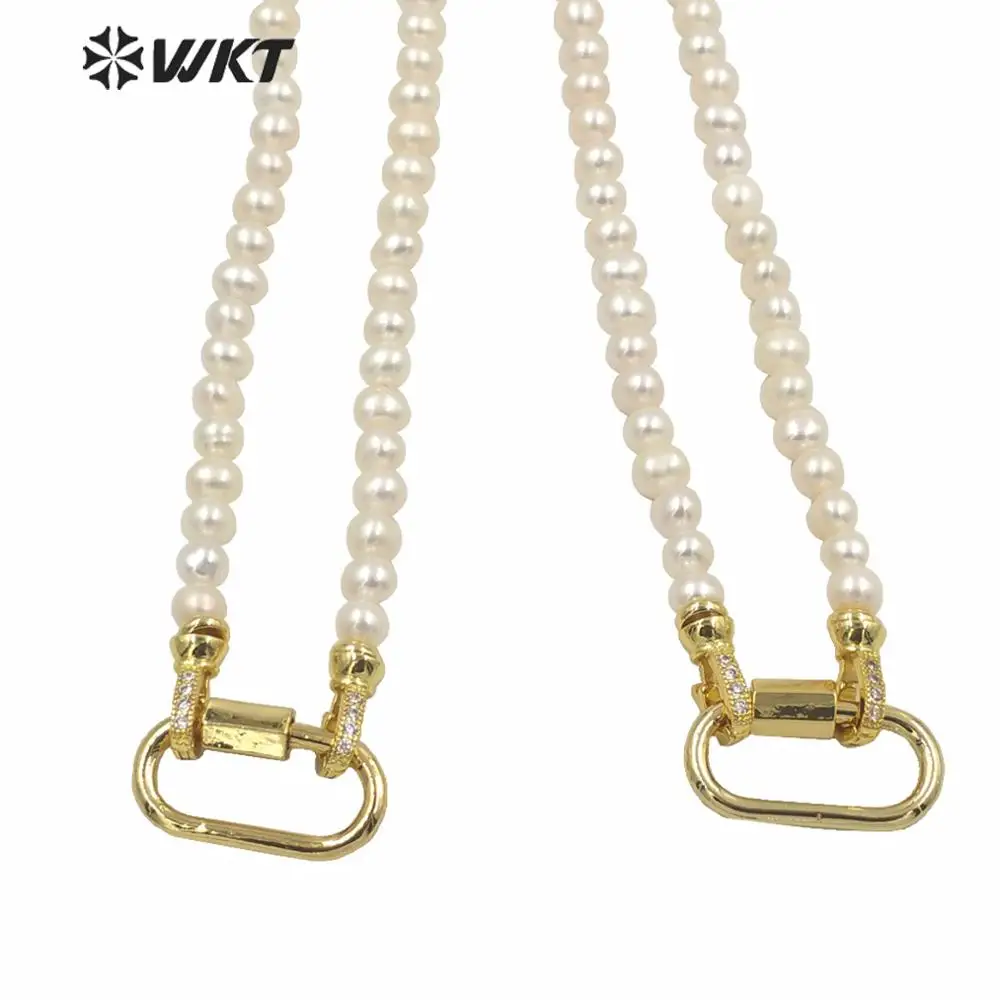 WT-JN134 Hot Amazing hand strand round pearl chocker necklace 16 inch white freshwater pearl beads necklace in gorgeous style