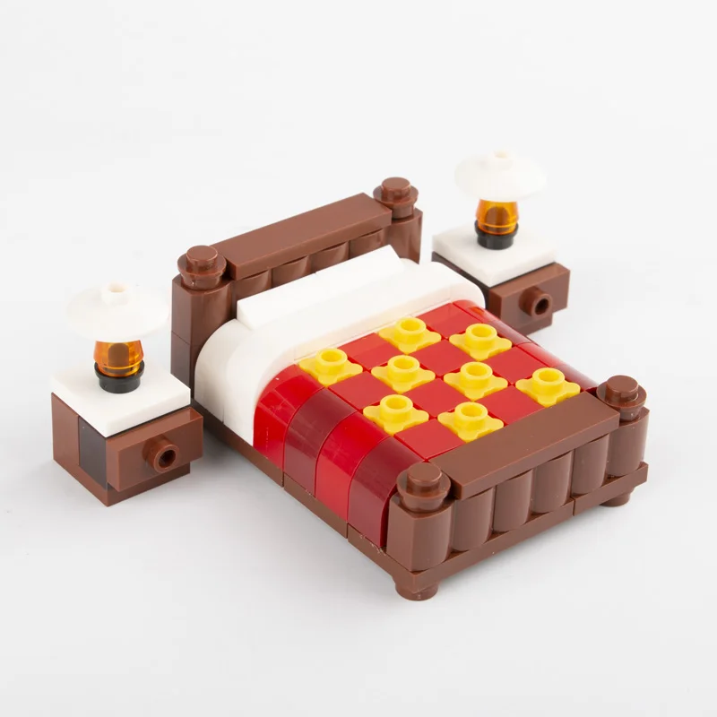 DIY Building Blocks Decoration Furniture Double Bed Single Bed Bunk MOC Bricks Bedroom City Accessories Toys for Children C035