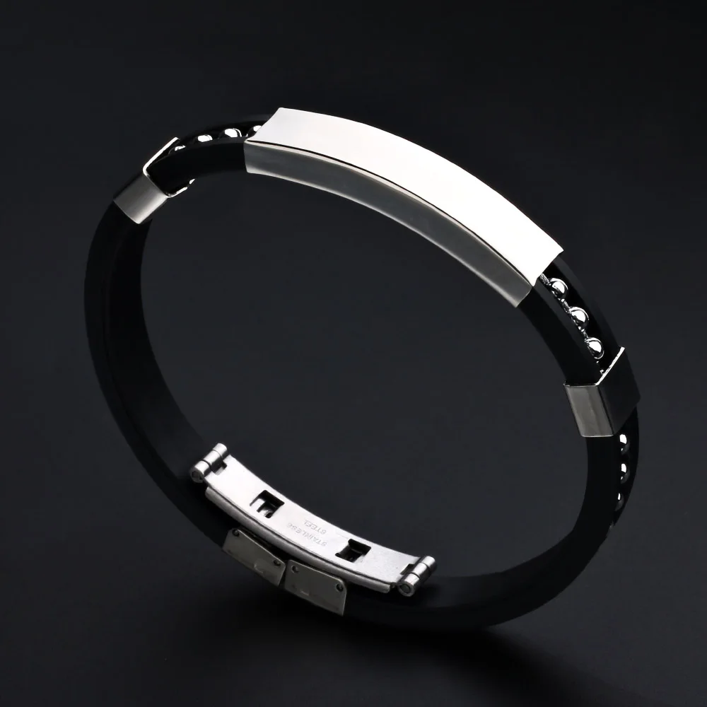 2024 Trend Jewelry Stainless Steel Silicone Bracelet Men Vintage Rubber Wire Bead Bracelets Bangles Men Jewelry Pulsera