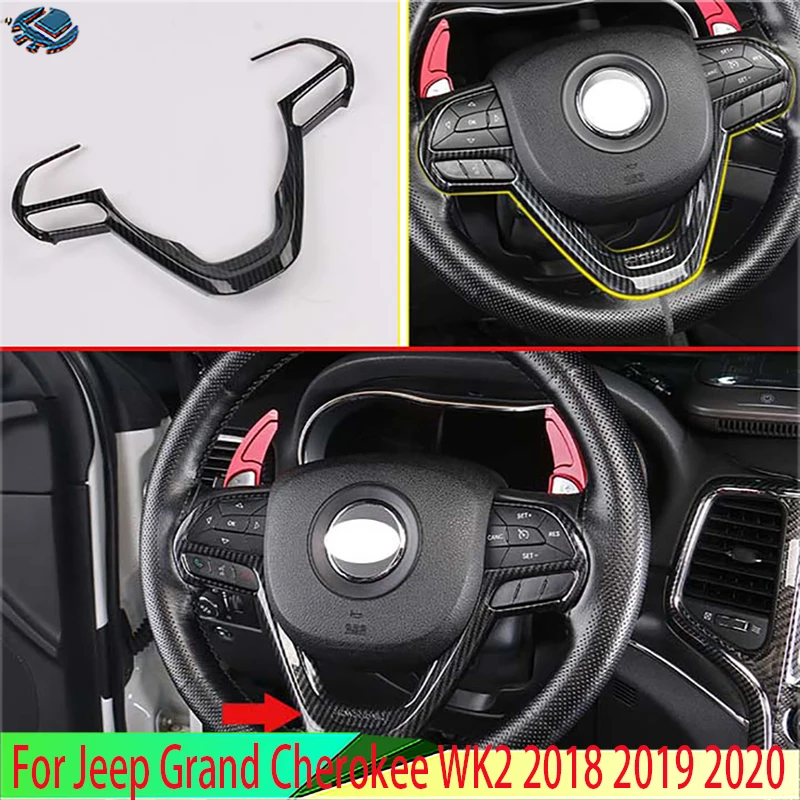 For Jeep Grand Cherokee WK2 2018 2019 2020 Car Styling Accessories Carbon Fiber Style Steering Wheel Panel Cover Bezel Trim