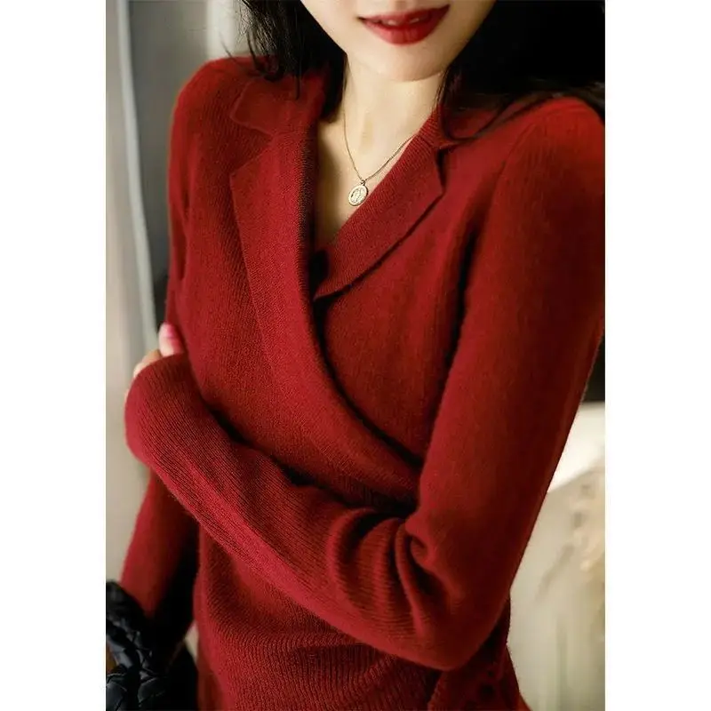 Women Sweater French Office Lady Vintage Fashion Full Solid Irregular Spring Autumn Solid Woman Sweaters Euro-America Style