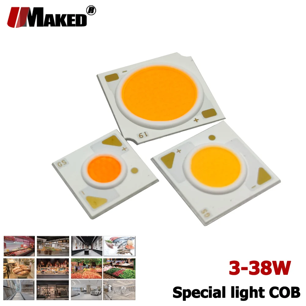 

Specail Color LED COB 3-12W 15-25W 20-38W Ra95 36V 130LM/W 1313 1507 1919 For Meat Fruit Bread Jewelry Vegetables Light Source