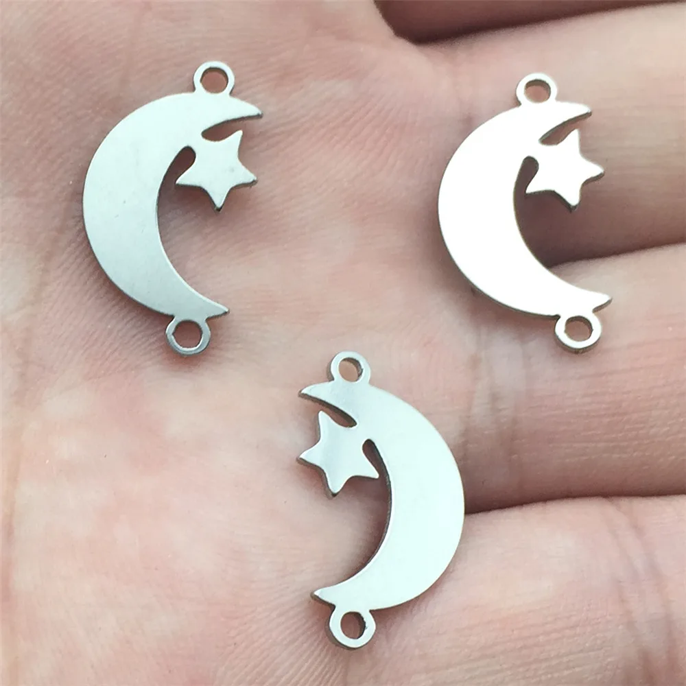 Half Moon Stainless Steel Connectors 10pcs Bright Silver Moon&Star Charm Necklace Connector Diy Bracelet Jewelry Make Finding