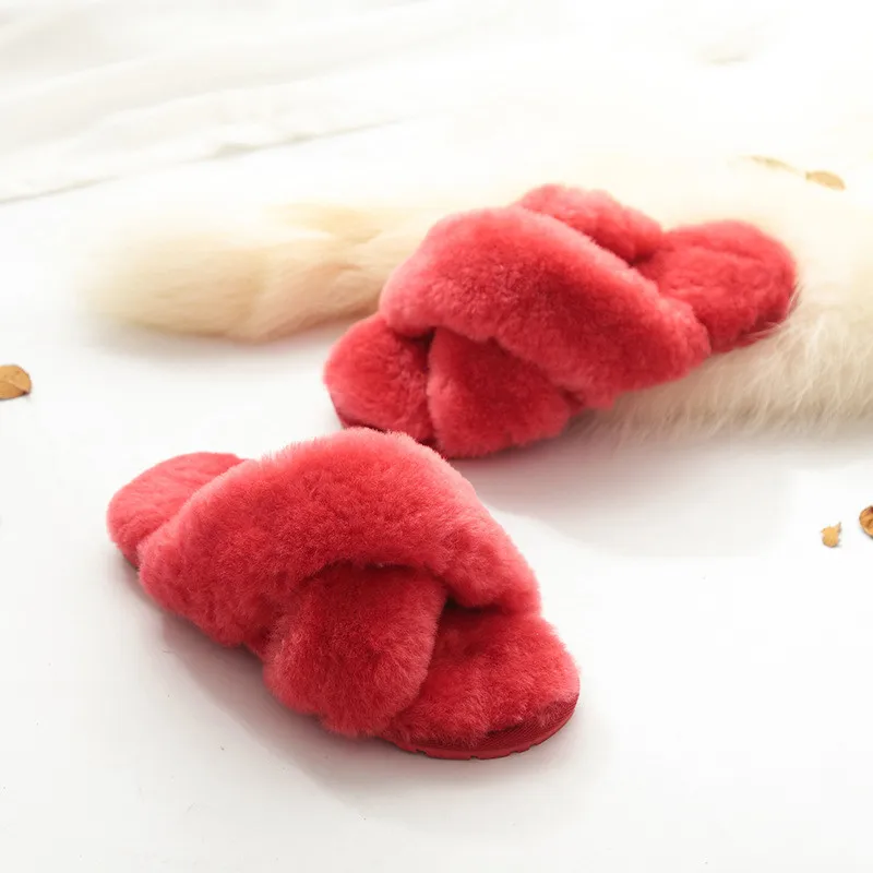 Women Indoor Slippers Real Wool 2023 Natural Sheepskin Home Slipper Winter Fur Slippers Wool Flip Flops Slipper Lady Home Shoes