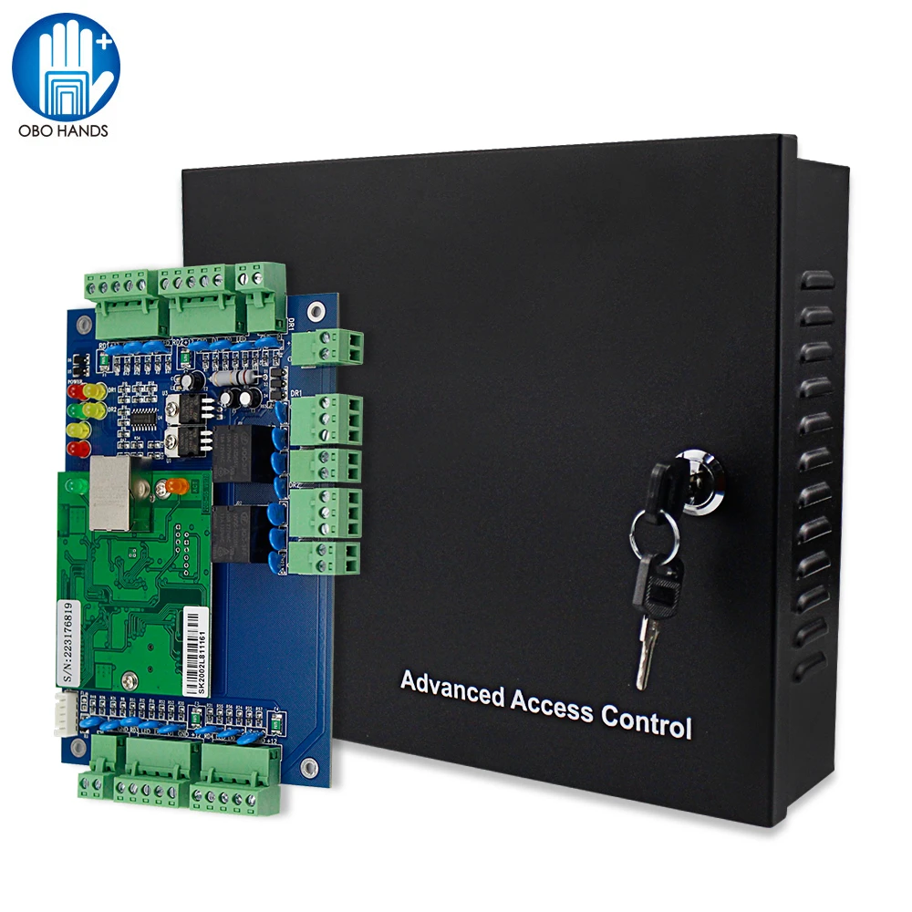 Four Doors Wiegand TCP/IP Access Control Board Panel Network RFID Access Control System Software DC12V Power Supply Box 1/2 Door