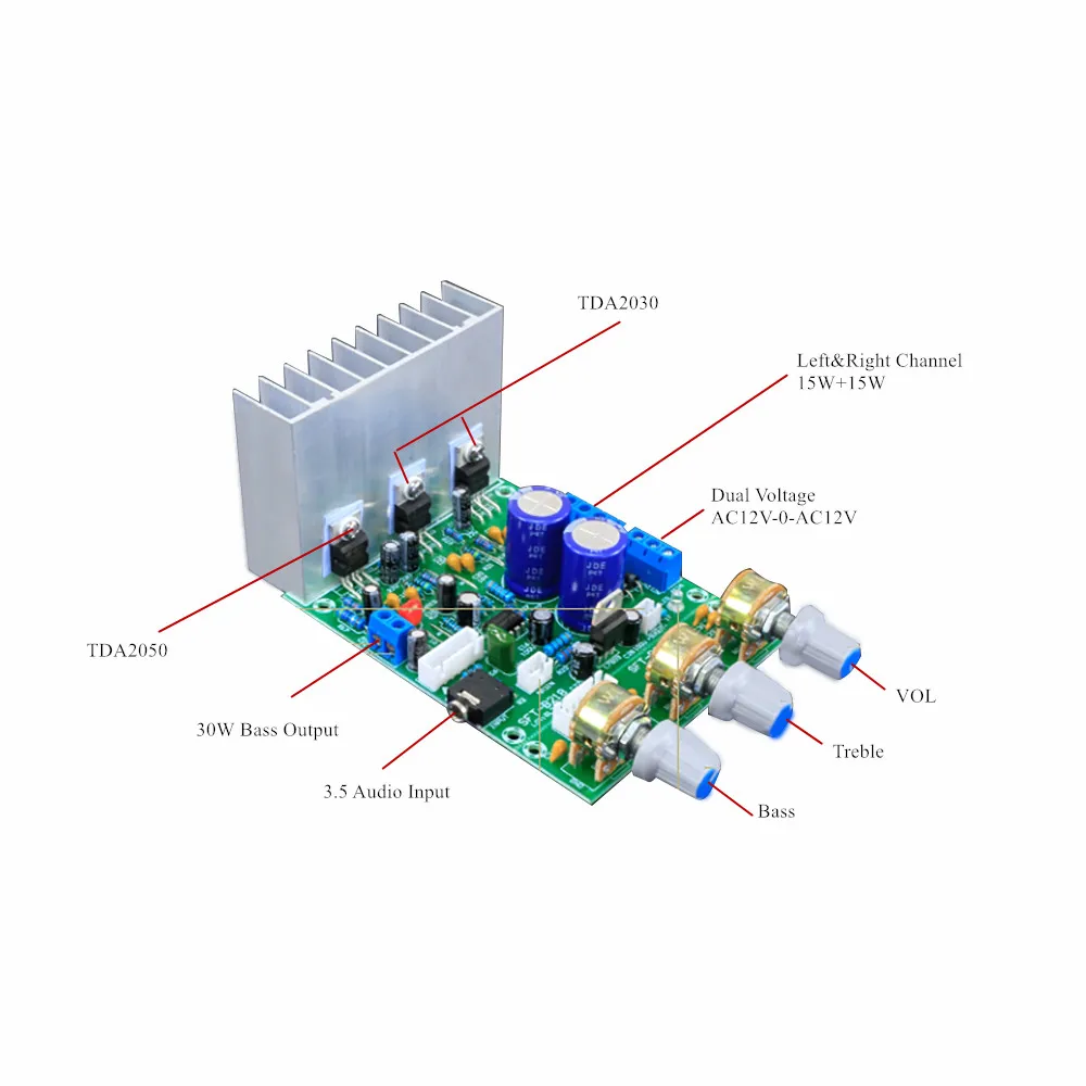 60W Super Heavy Subwoofer TDA2030A Power Amplifier Board 2.1  Triple-Track Bass Audio Stereo Amplifiers Board Compatible LM1875