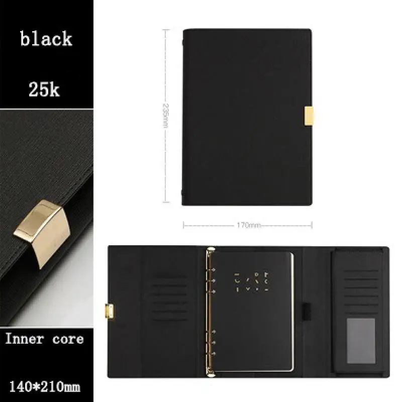 New Leather A5 Light Luxury Office High-end Business Meeting Binder Spiral Notebook 6 Hole Metal Buckle Diary Notepad Agenda