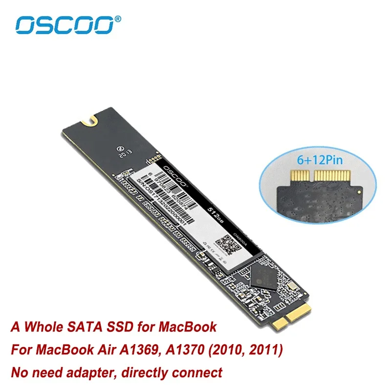 

Твердотельный накопитель OSCOO 512 ГБ 1 ТБ для MacBook Air 2010 2011 A1369 A1370 TLC, обновление емкости жесткого диска