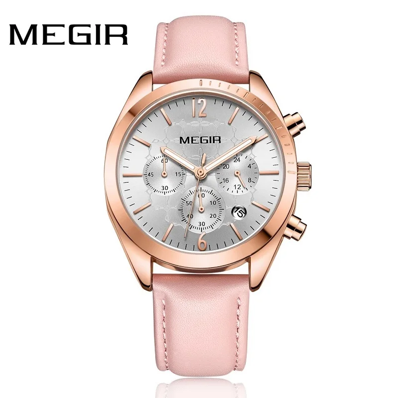 Women Watches MEGIR Fashion Pink Leather Ladies Quartz Watch Women Clock Lovers Hour Relogio Feminino Montre Femme Reloj Mujer