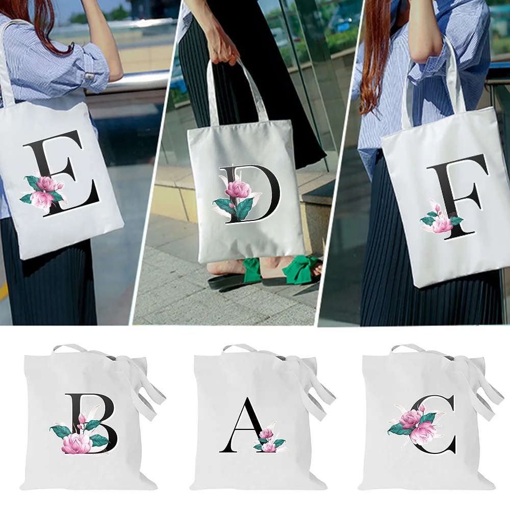 

High-Quality Women Handbags Canvas Tote Bags Reusable Grocery Shopping Bag Eco Foldable Women's Letter Pattern Shoulder Bags