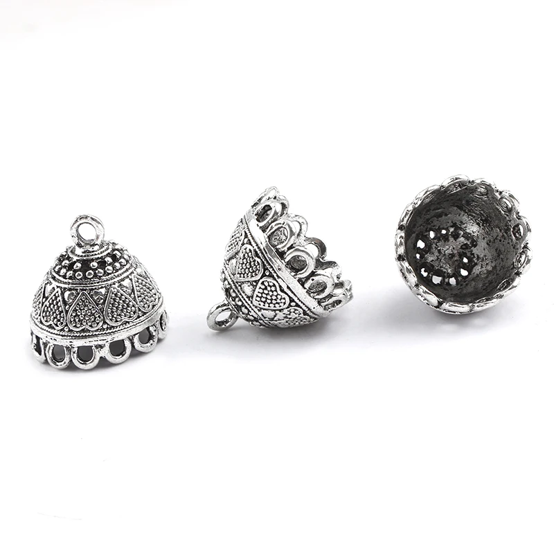 5pcs Tibetan Silver Alloy 16mm Carved Heart Tassels End Caps Beads Pendant For Bracelet Necklace Jewelry Findings Making