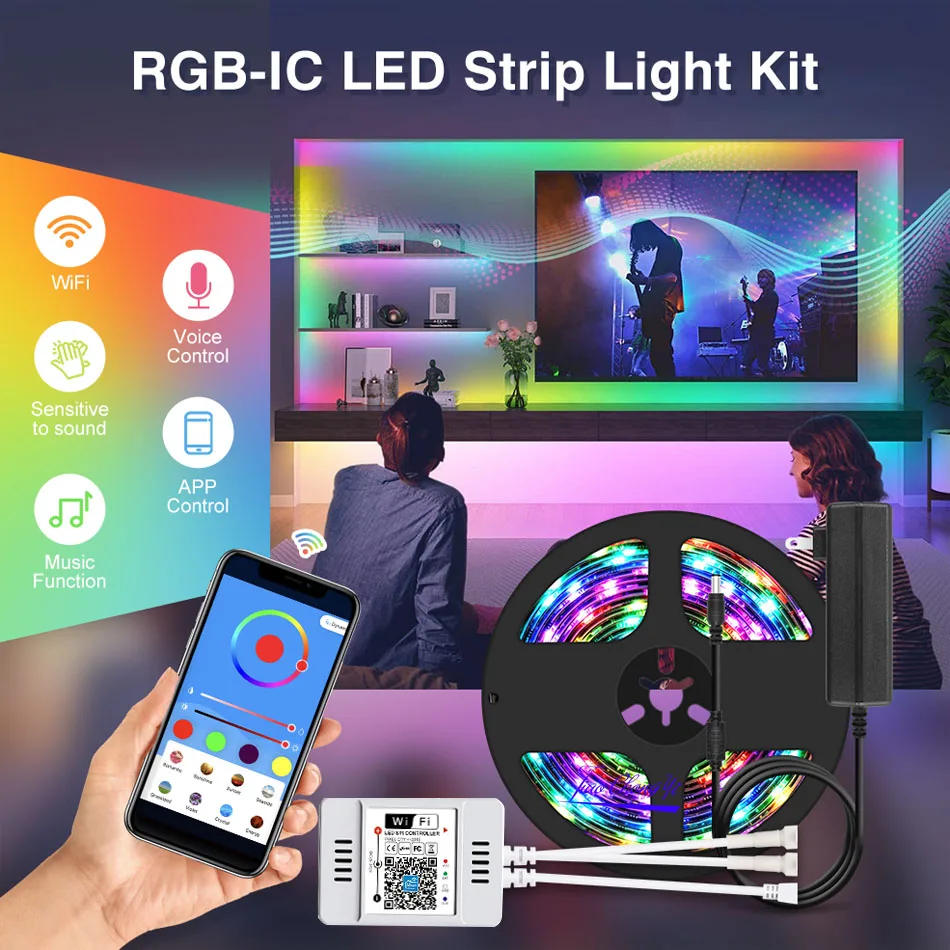 Imagem -02 - Rgb Led Tira Endereçável Sonho Cor Completa com 28key rf Wifi Inteligente App Controlador Mais Led Poewr Conjunto 5m 10m Ws2811 Dc12v