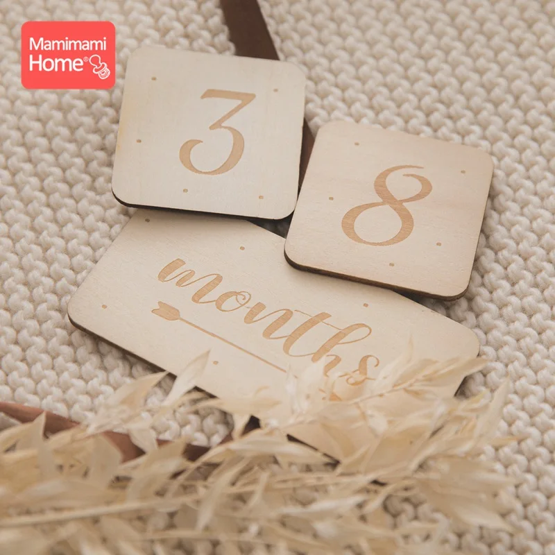 7pcs/set Baby Photography Milestone Cards Wooden Newborn Milestone Card Memorial Monthly Photography Props Kid Toys Souvenir Set