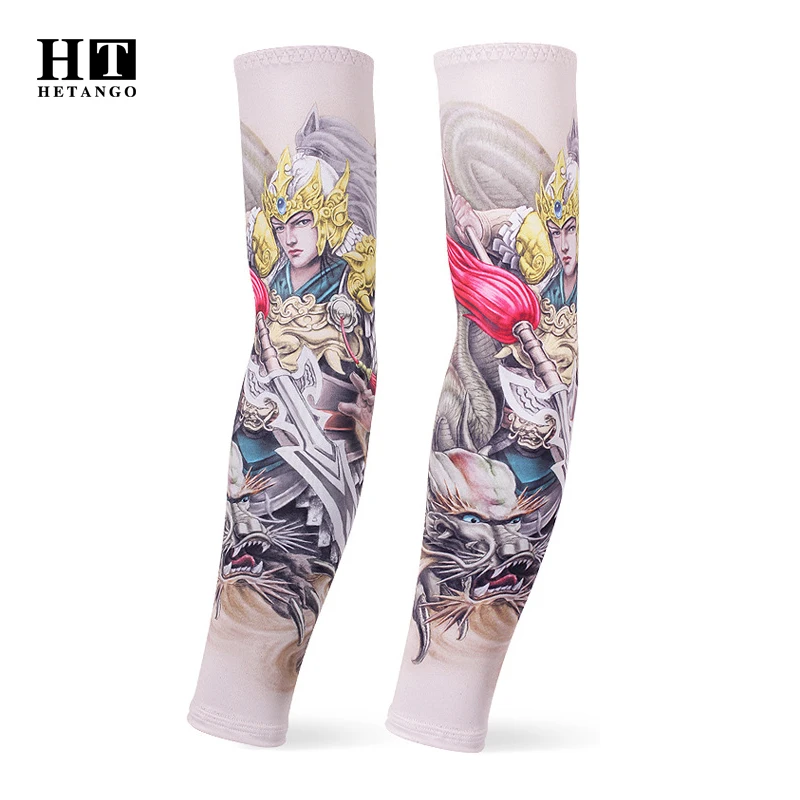 Conjunto de 2 piezas de manga de brazo con estampado de tatuaje, calentadores de compresión para baloncesto, protección solar, a la moda, Unisex