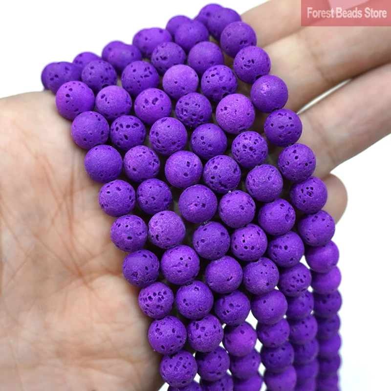 Purple Volcanic Rock Stone Beads Natural Lava Hematite Round Loose Spacer Beads For Jewelry Making DIY Bracelet 15'' 4 6 8 10mm