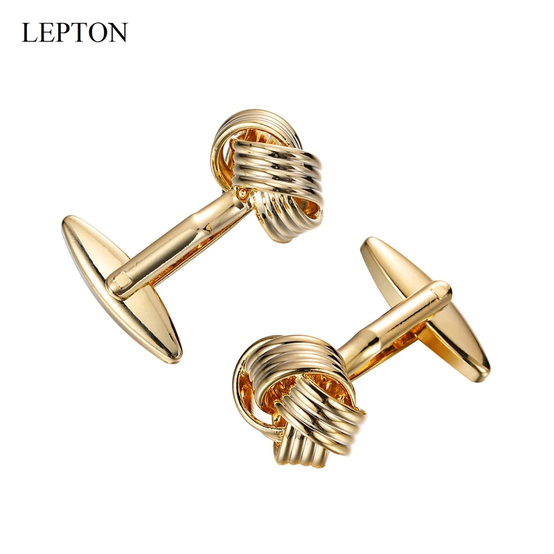 LEPTON Knot Cufflinks For Mens Wedding Business Gold Color Plated Metal Knots Cuff Links 20Pair/Lots Cufflink Gemelos Wholesale