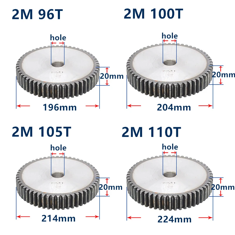 

MOD2 gear rack 96 teeth-100teeth gear tooth hardened thickness 20mm 2 module metal gear pinion cylindrical spur gear customized