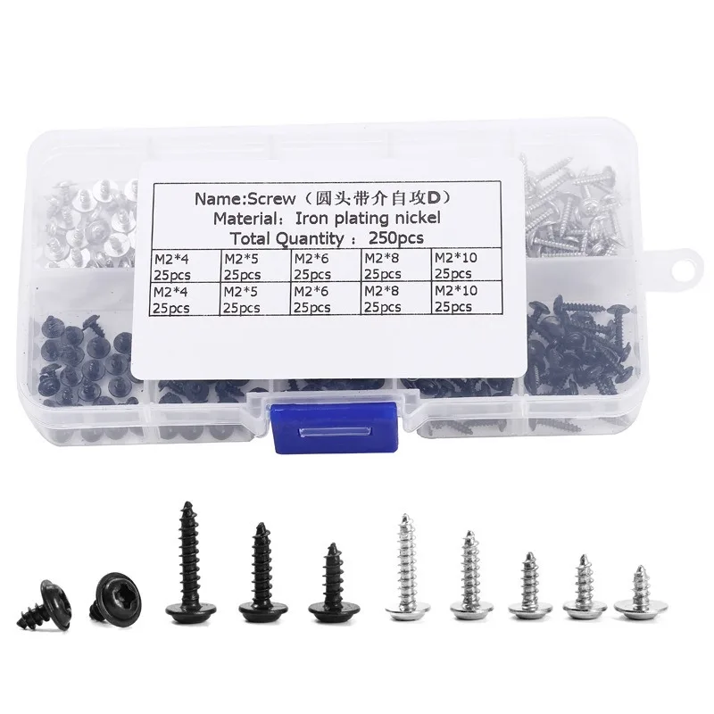 

250Pcs Black+silver band cushion Screws Iron nickel plated Nuts Cover Bolts Protect Furniture Exterior Hardware Fasteners