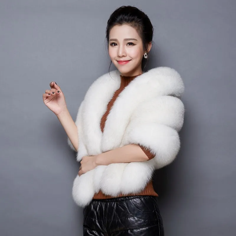 

High Quality Faux Fur Wedding Shawl Stole Ivory Pink Gray Burgundy Winter Thick Bridal Wrap Party Jacket Bolero Cape Cloak Women