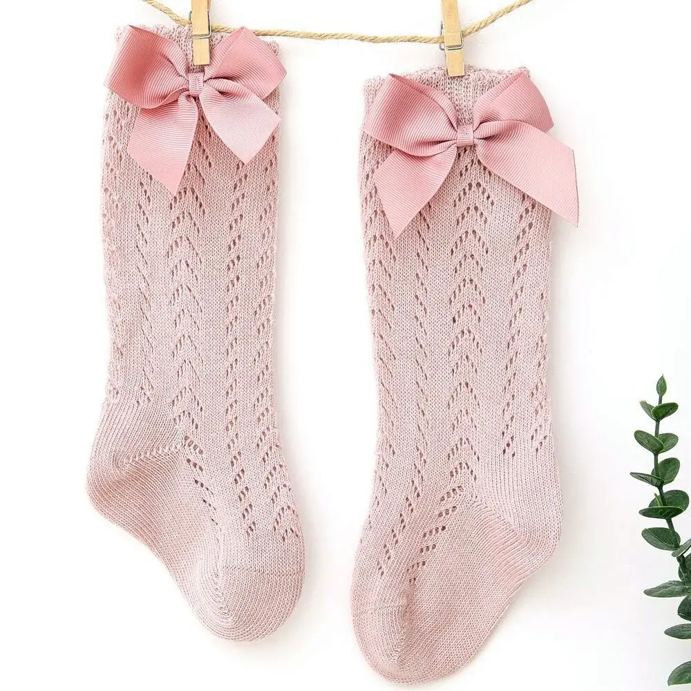 0-5Y Spanish Style Baby Girls Socks Bows Knee High Children Socks Toddlers Tube Long Sock Hollow Out Princess Sock Infant Socken