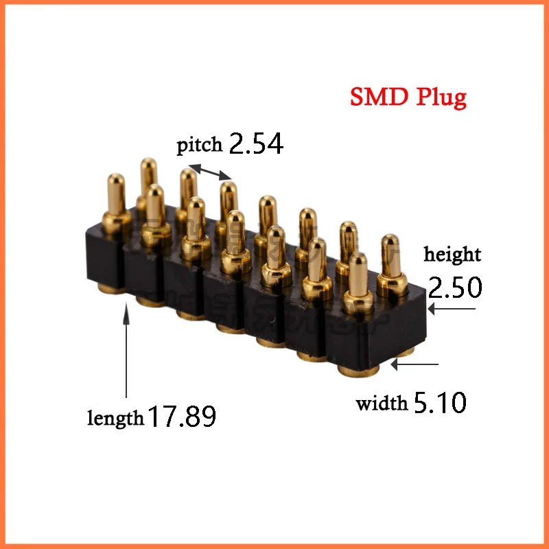 2pcs SMD/DIP Spring Loaded Pogo Pin Connector 14 Pin 7.0 mm Height PCB Through Holes Dual Row 2.54 mm Pitch 2x7 Position Gold