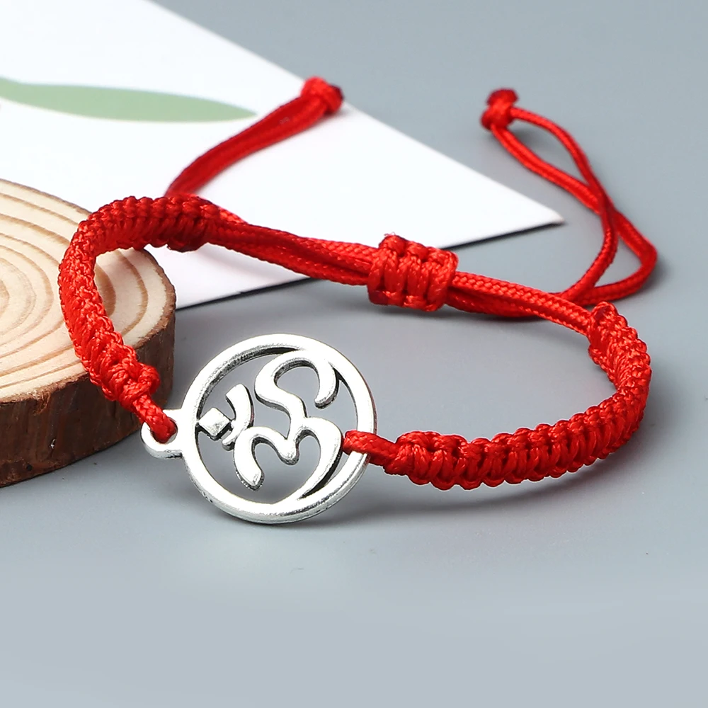 Charm OM Symbol Handmade Braided Rope String Adjustable Red Black Bracelets Women Men Lucky Fashion Jewelry Friend Gift Prayer