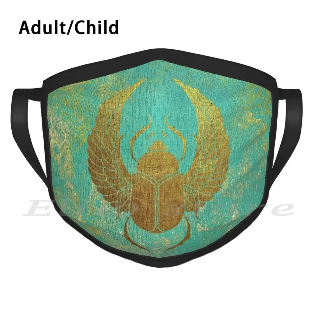 

Ancient Egypt-Scarab Adult Kids Anti Dust DIY Scarf Mask Ancient Egypt Scarab Amulet Gold Cyan Turquoise Beetle Egyptian