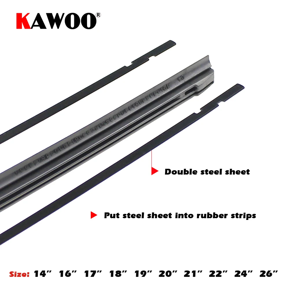 KAWOO-Car Rubber Strip Wiper Blade, Inserção de Veículo, Recarga, 8mm, Macio, 14 ", 16", 17 ", 18", 19 ", 20", 21 ", 22", 24 ", 26", 28 ", 1PC, acessórios