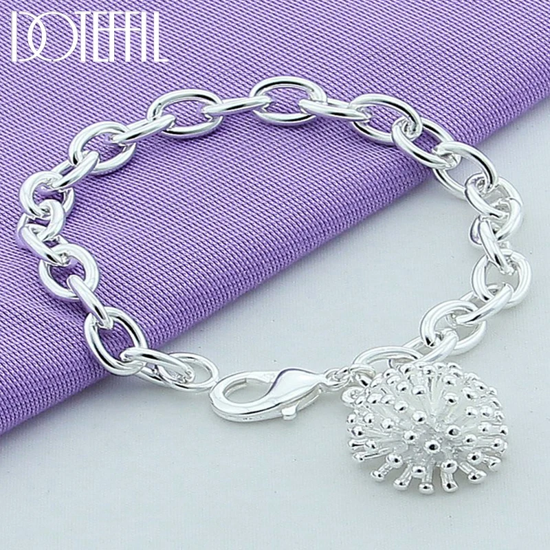 DOTEFFIL 925 Sterling Silver Firework Coral Pendant Bracelet For Woman Charm Wedding Engagement Fashion Party Jewelry