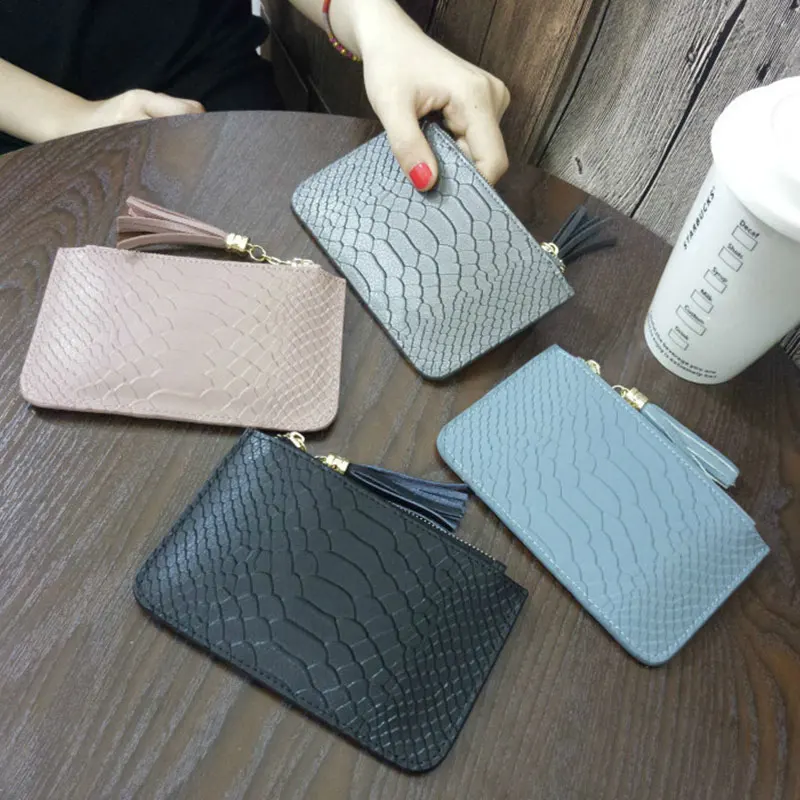 Fashion Ladies Wallet Mini Coin Purse With Card Holder Real Leather Handbag Snake Pattern Short Zipper Slim Clutch With Keychain