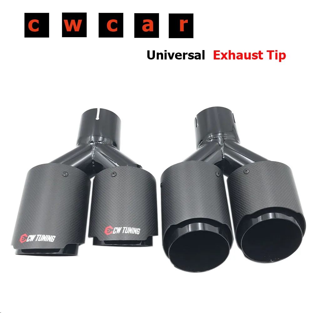 

1Pair Dual Matt Carbon Fiber+Black 304 Stainless Steel Round Flange Black Exhaust Tip For Any Car Muffler For Ak