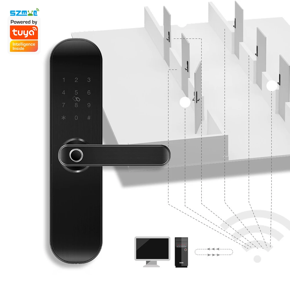 Tuya Smart Fingerprint Door Lock WiFi Smart Life App Control Touch Keypad Pin Code IC Card Open Emergency Key