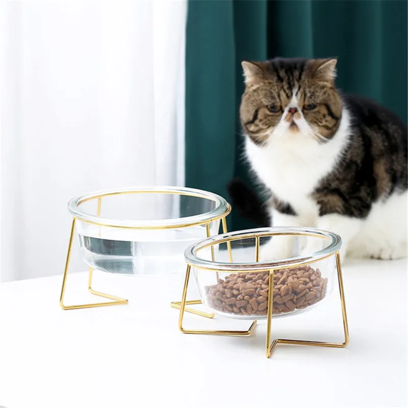 New Non-slip Cat Bowls Glasses Single Bowls with Gold Stand Pet Food&Water Bowls for Cats Dogs Feeders Pet Products Cat Bowl